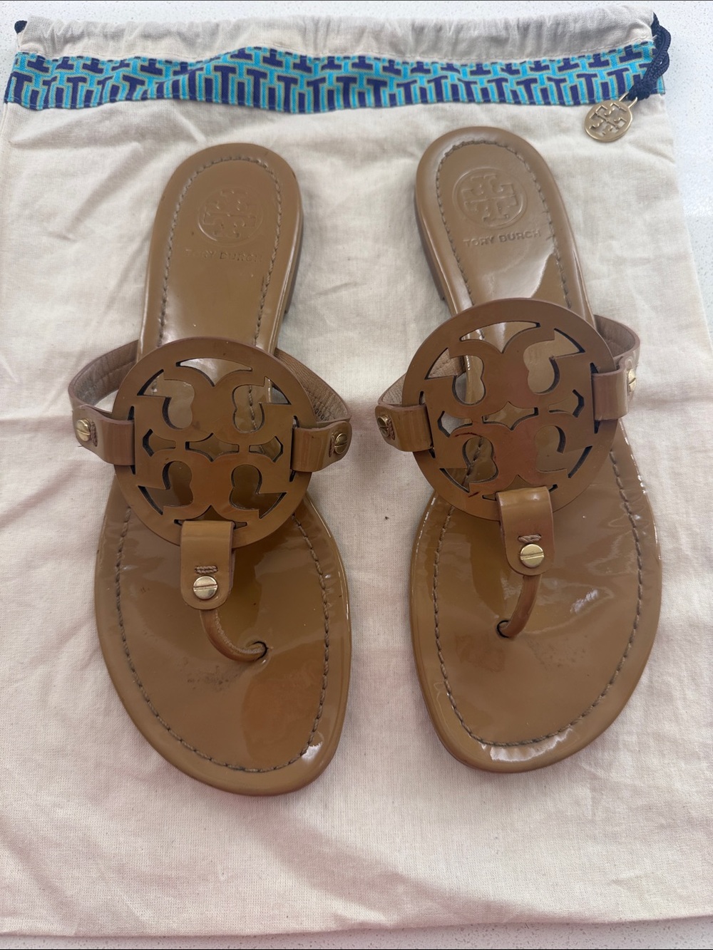 Tory Burch Tan Miller Logo Thong Sandals - Size 9
